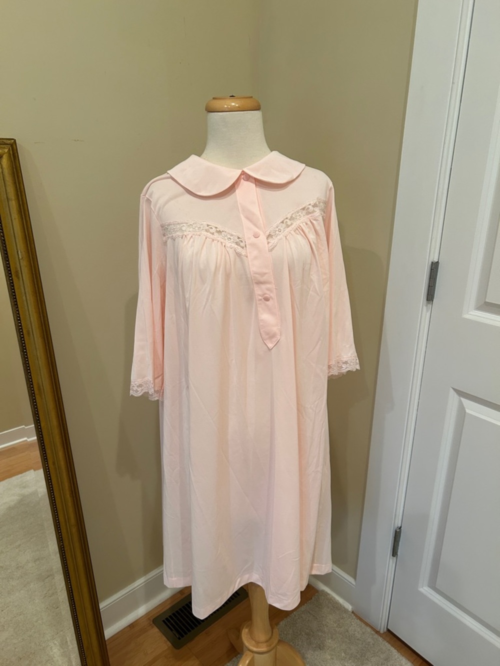 Vintage Pink Lace Night Gown Bed Coat S/M